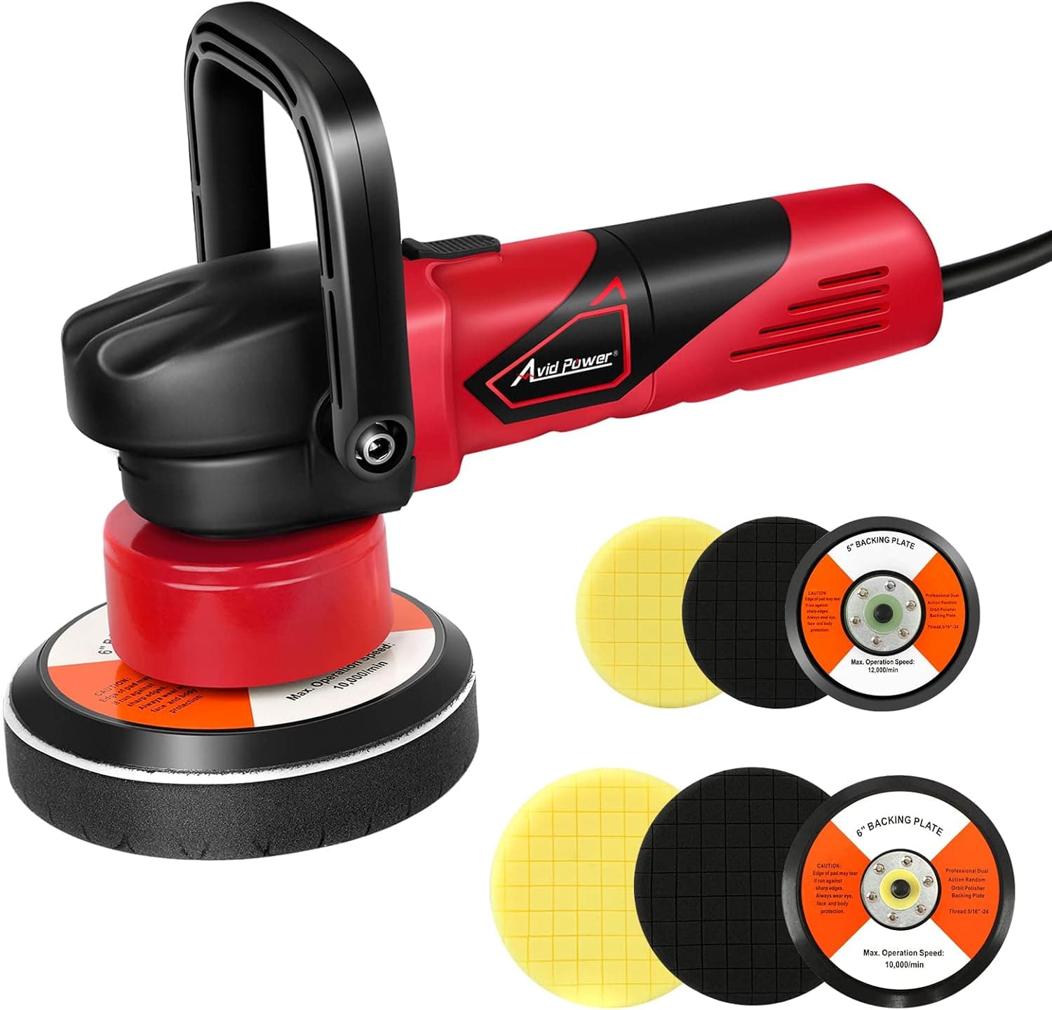 AVID POWER Buffer Polisher, 5-inch/6-inch DA Polisher, 6 Variable Speed, 4Pcs Polishing Pads